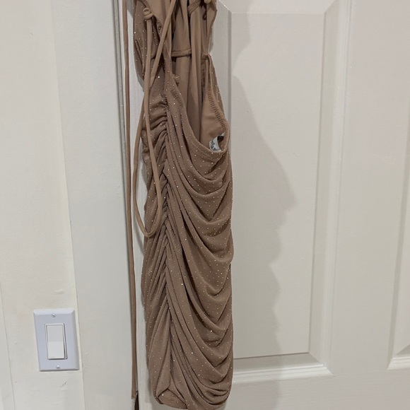 Lovely Day One Shoulder Tan Dress with Sparkle - Picture 4 of 6